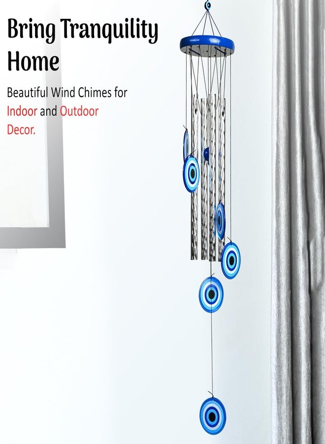 Hindcraft Home Decor Items, Wind Chimes for Balcony, 27-Inch Evil Eye Wind Chime with 4 Silver Pipes - Wall Hanging for Positive Energy, Living Room, Balcony, Garden, Wind Chimes for Positive Energy - Image 3